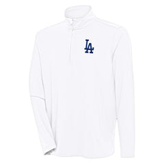 White Los Angeles Dodgers Antigua Hunk Quarter-Zip Pullover Top