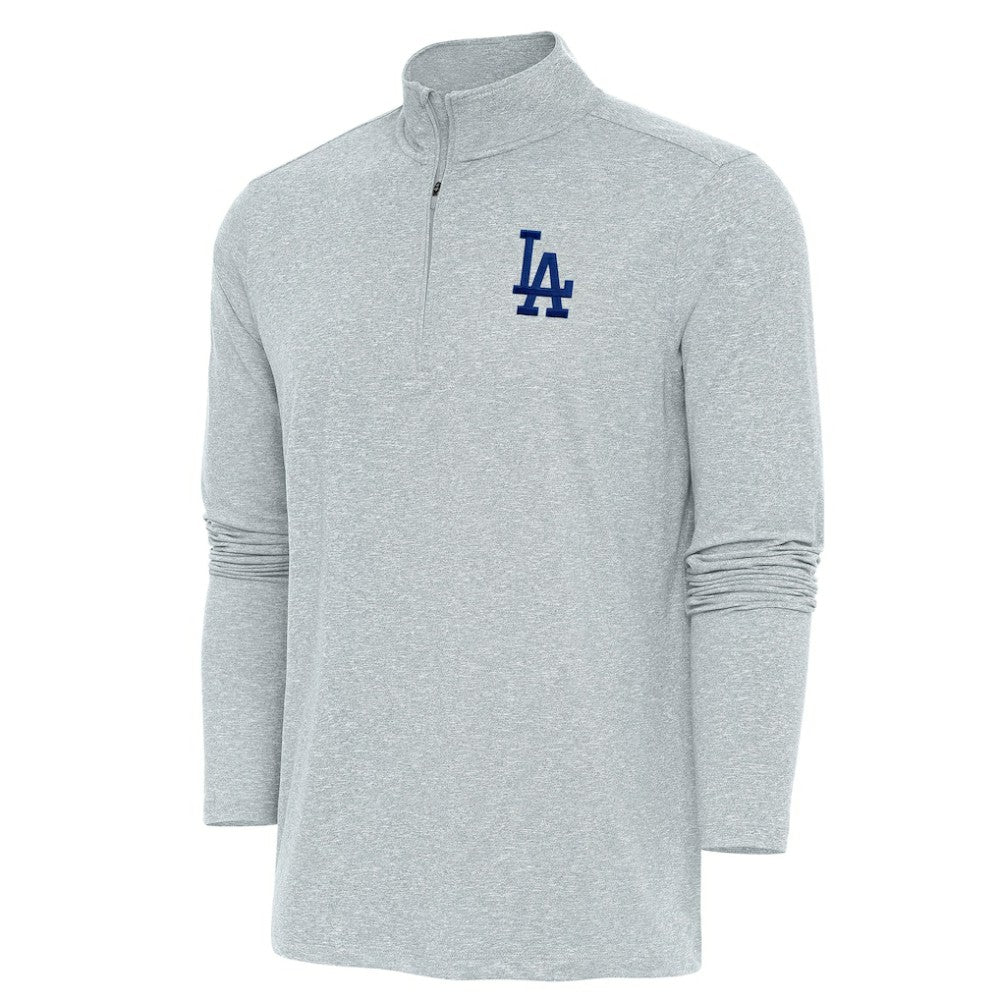 Heather Gray Los Angeles Dodgers Antigua Hunk Quarter-Zip Pullover Top