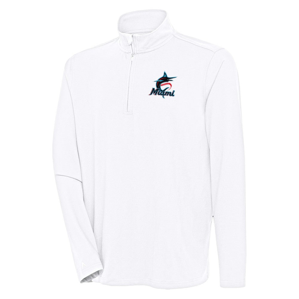 White Miami Marlins Antigua Hunk Quarter-Zip Pullover Top