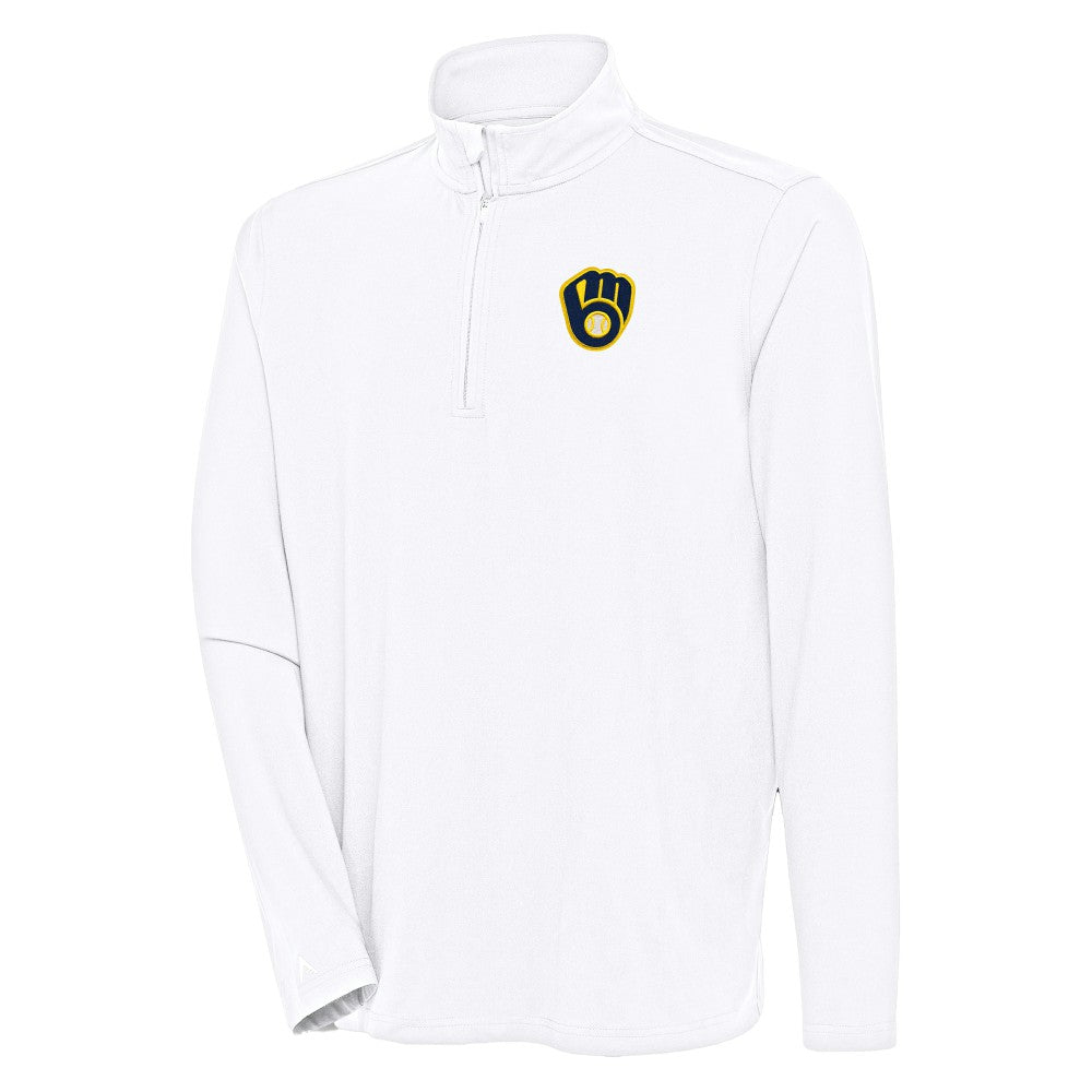 White Milwaukee Brewers Antigua Hunk Quarter-Zip Pullover Top