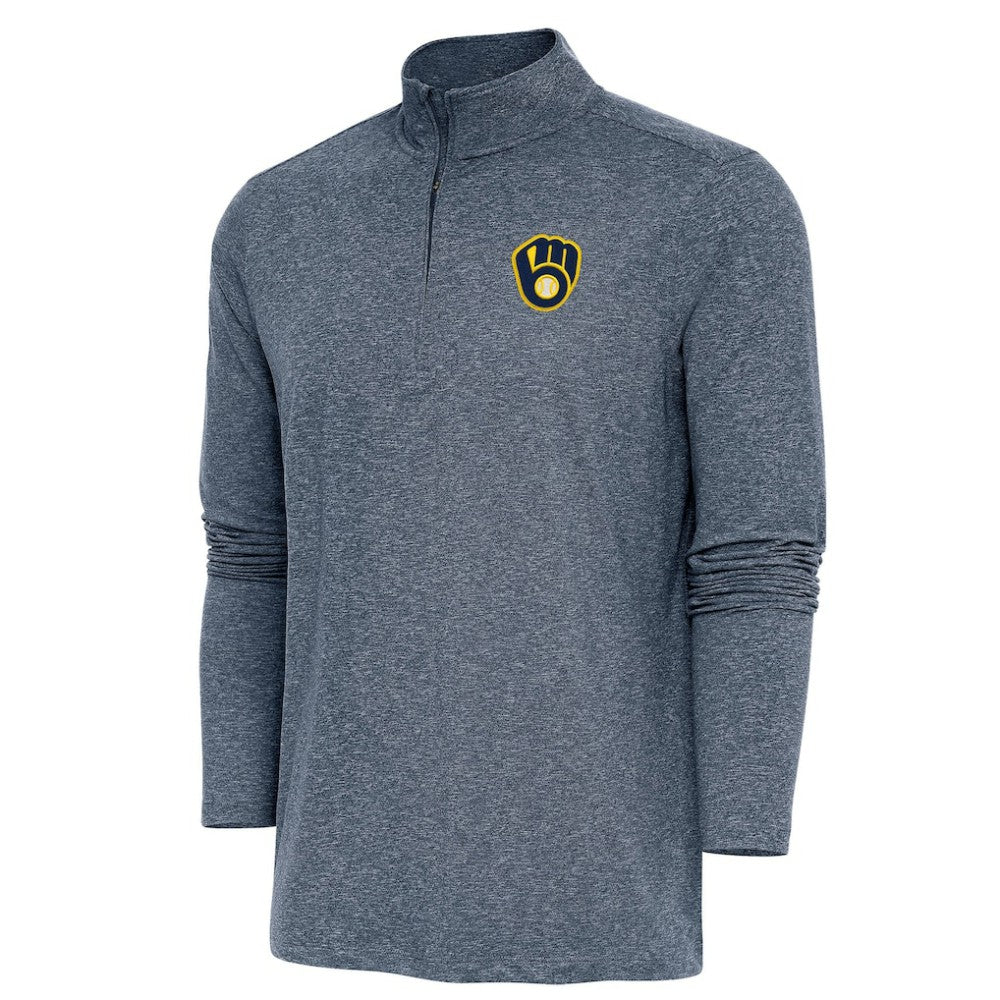 Heather Navy Milwaukee Brewers Antigua Hunk Quarter-Zip Pullover Top
