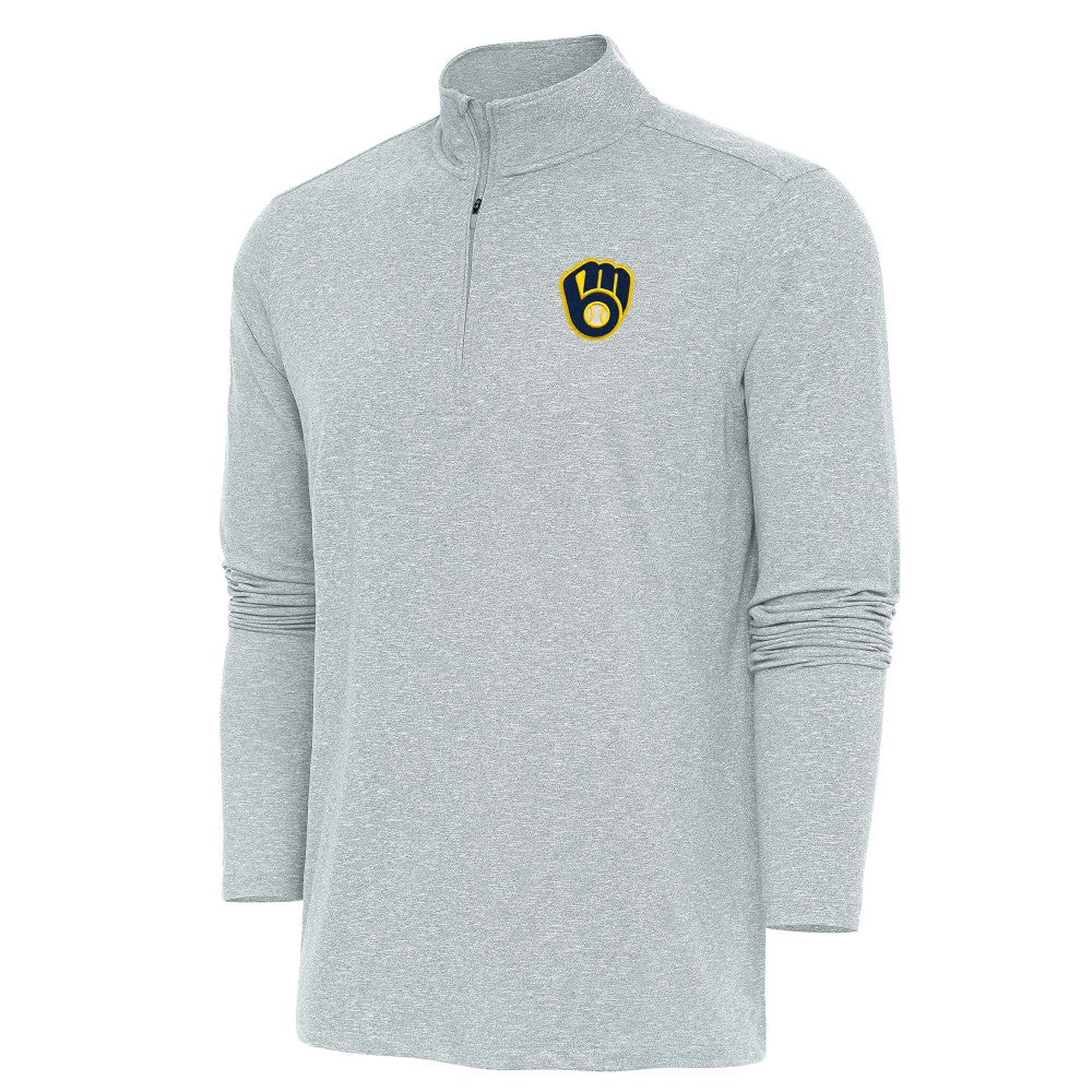 Heather Gray Milwaukee Brewers Antigua Hunk Quarter-Zip Pullover Top