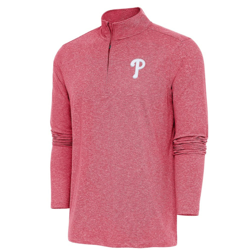 Heather Red Philadelphia Phillies Antigua Hunk Quarter-Zip Pullover Top