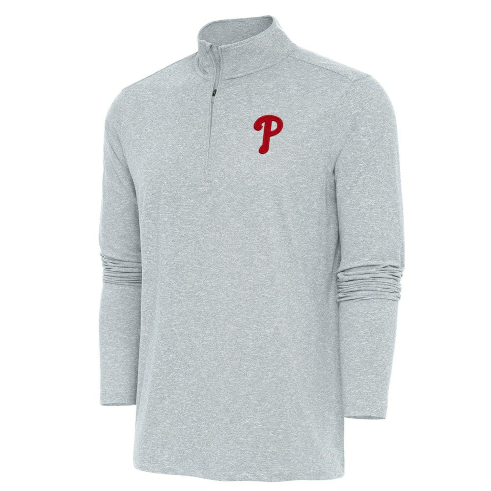 Heather Gray Philadelphia Phillies Antigua Hunk Quarter-Zip Pullover Top