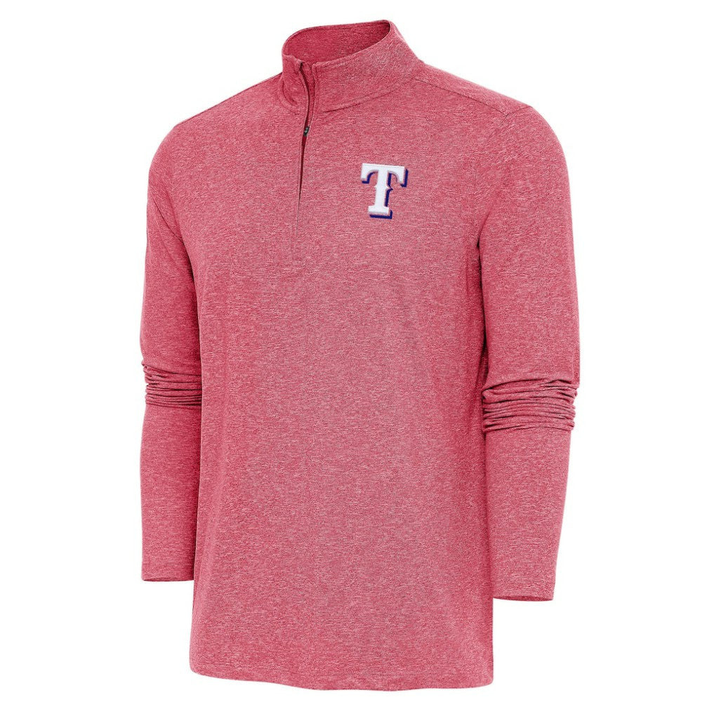 Heather Red Texas Rangers Antigua Hunk Quarter-Zip Pullover Top