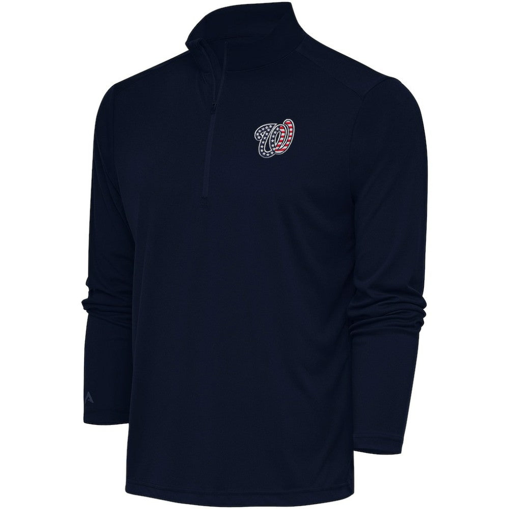 Navy Washington Nationals Antigua Patriotic Tribute Quarter-Zip Pullover Top