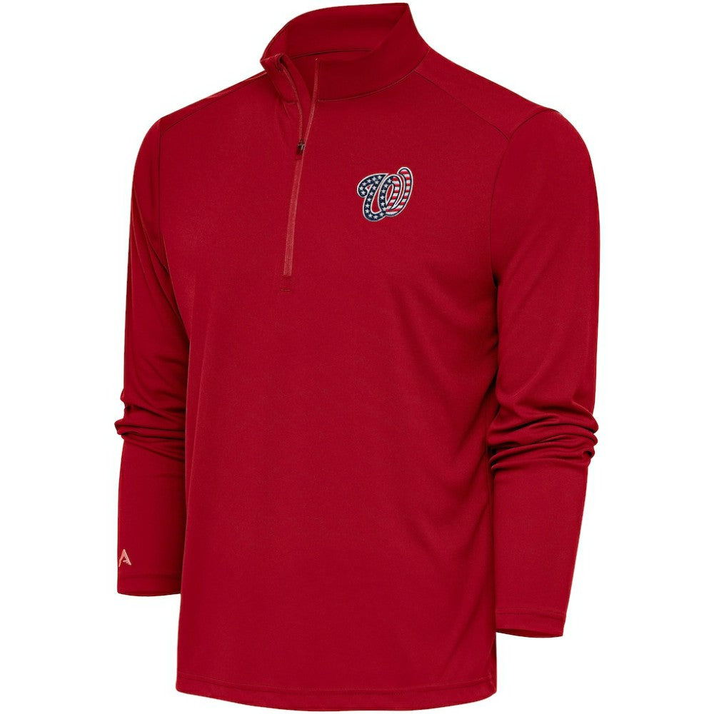 Red Washington Nationals Antigua Patriotic Tribute Quarter-Zip Pullover Top
