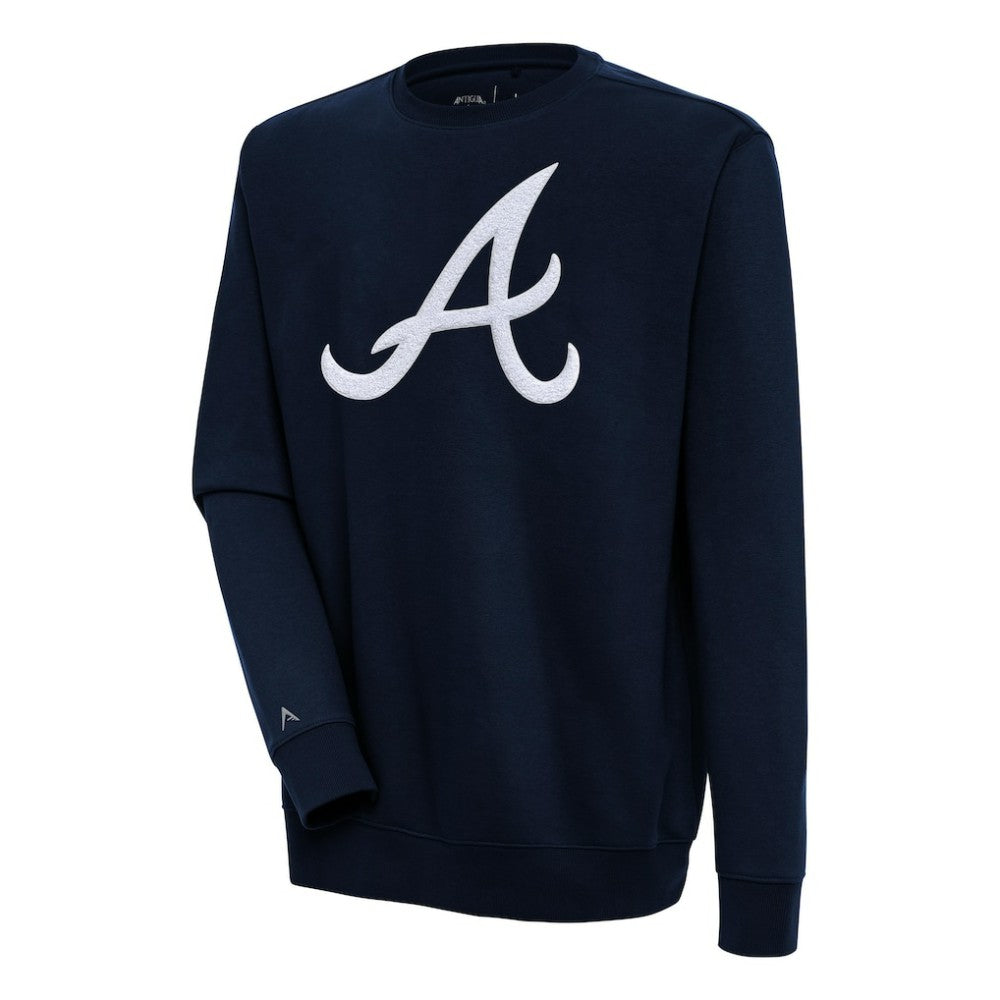 Navy Atlanta Braves Antigua Victory Crewneck Chenille Pullover Sweatshirt