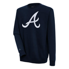 Navy Atlanta Braves Antigua Victory Crewneck Chenille Pullover Sweatshirt