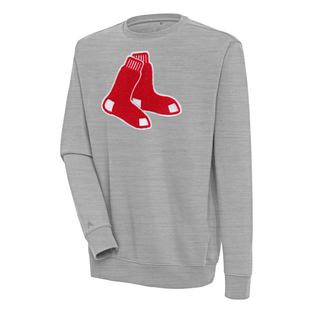 Heather Gray Boston Red Sox Antigua Victory Crewneck Chenille Pullover Sweatshirt