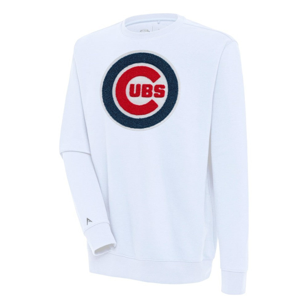 White Chicago Cubs Antigua Victory Crewneck Chenille Pullover Sweatshirt