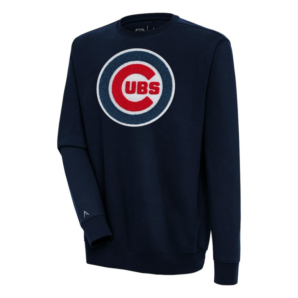 Navy Chicago Cubs Antigua Victory Crewneck Chenille Pullover Sweatshirt