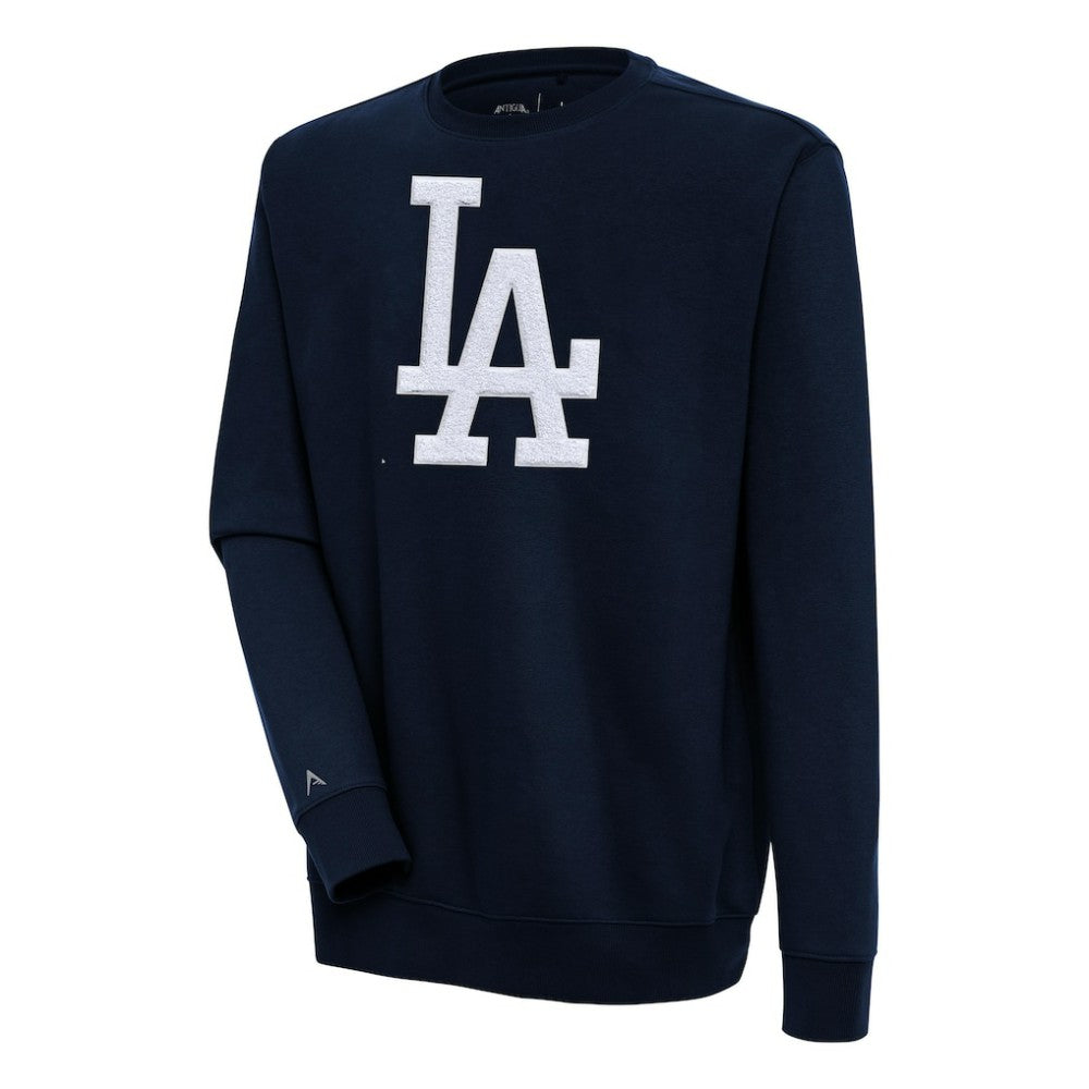 Navy Los Angeles Dodgers Antigua Victory Crewneck Chenille Pullover Sweatshirt