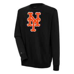 Black New York Mets Antigua Victory Crewneck Chenille Pullover Sweatshirt