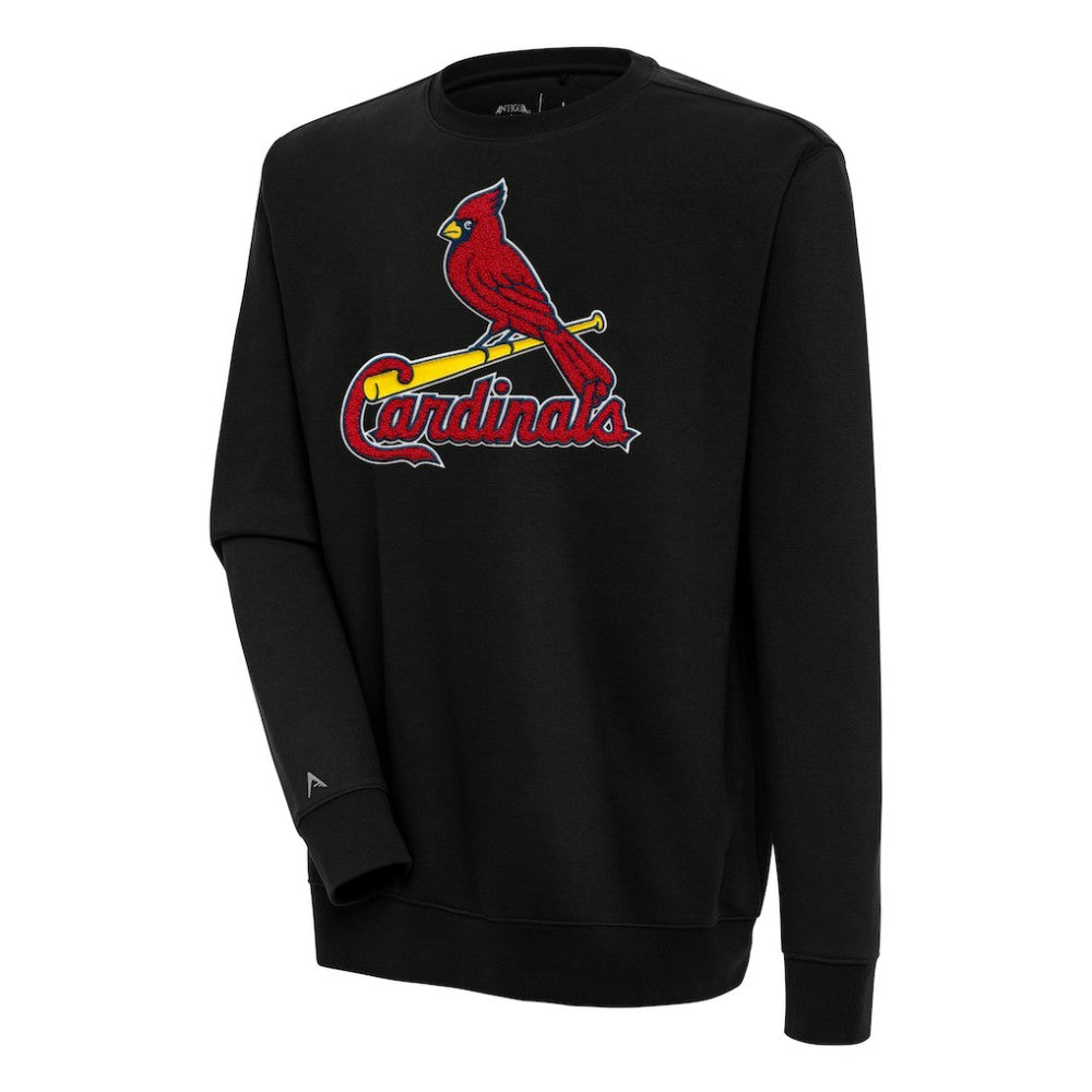 Black St. Louis Cardinals Antigua Victory Crewneck Chenille Pullover Sweatshirt