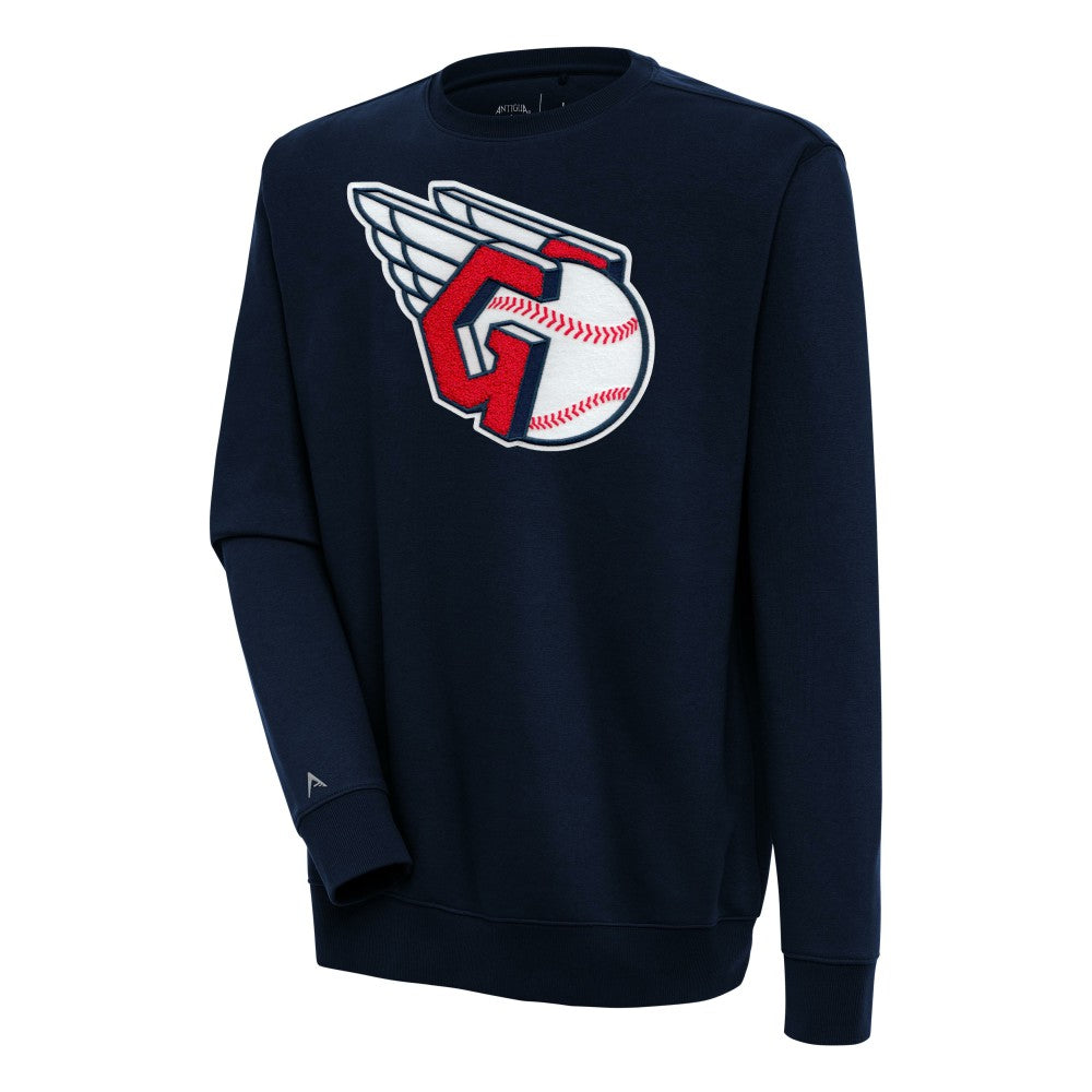Navy Cleveland Guardians Antigua Victory Crewneck Chenille Pullover Sweatshirt