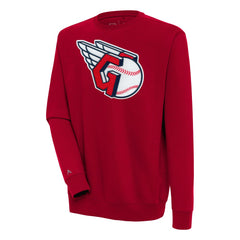Red Cleveland Guardians Antigua Victory Crewneck Chenille Pullover Sweatshirt
