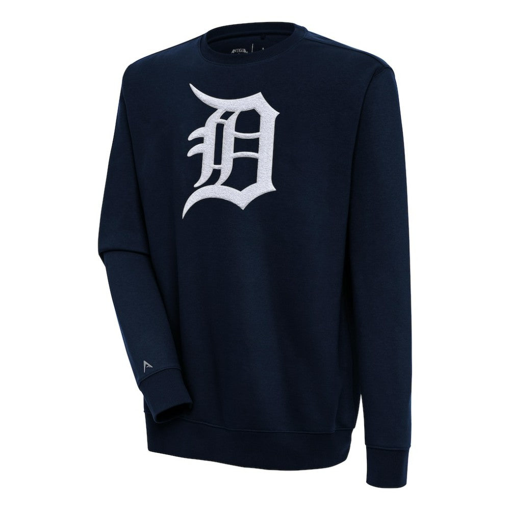 Navy Detroit Tigers Antigua Victory Crewneck Chenille Pullover Sweatshirt