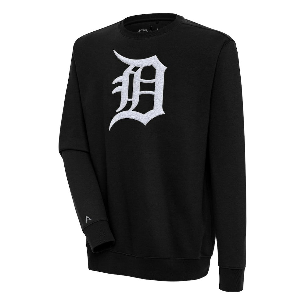 Black Detroit Tigers Antigua Victory Crewneck Chenille Pullover Sweatshirt