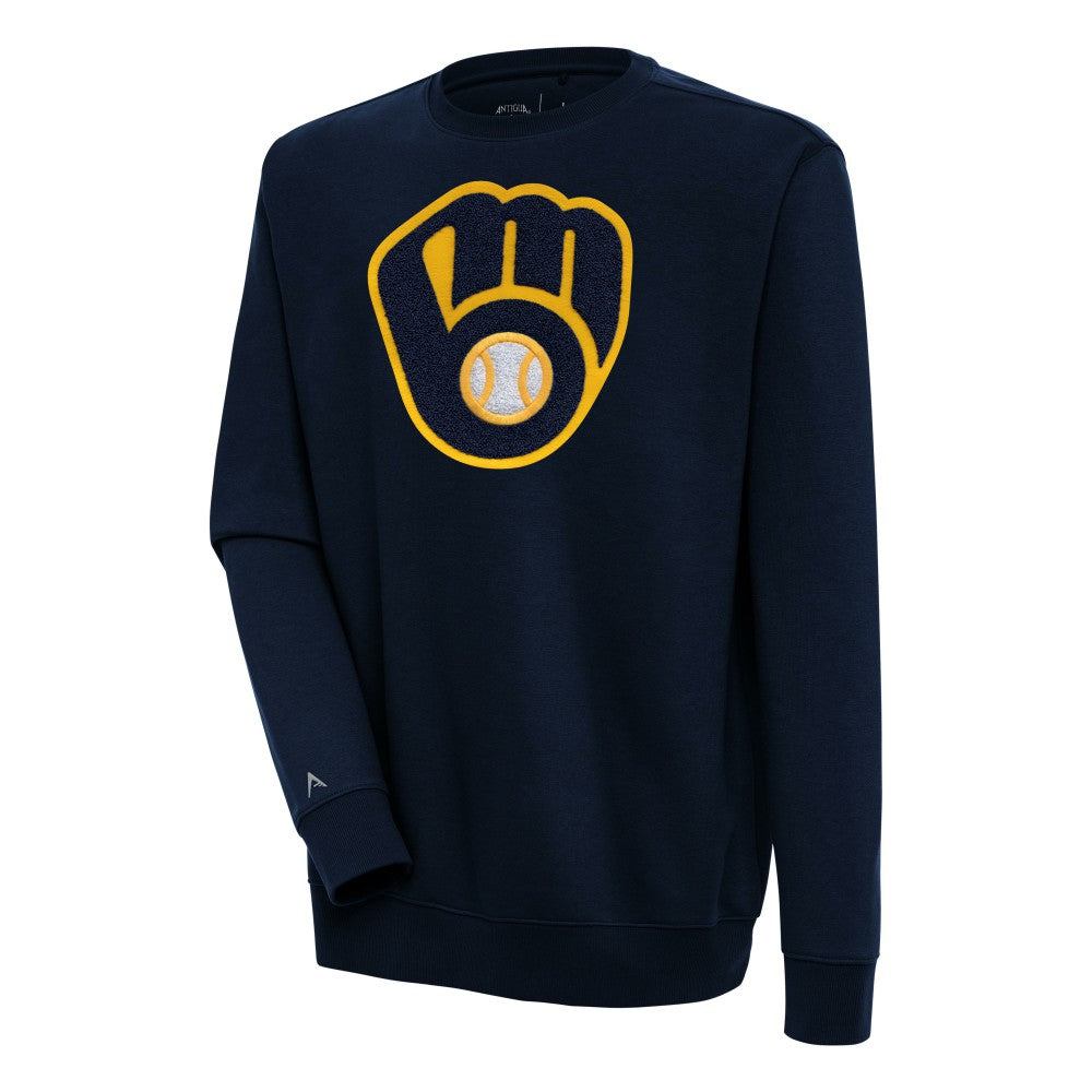 Navy Milwaukee Brewers Antigua Victory Crewneck Chenille Pullover Sweatshirt