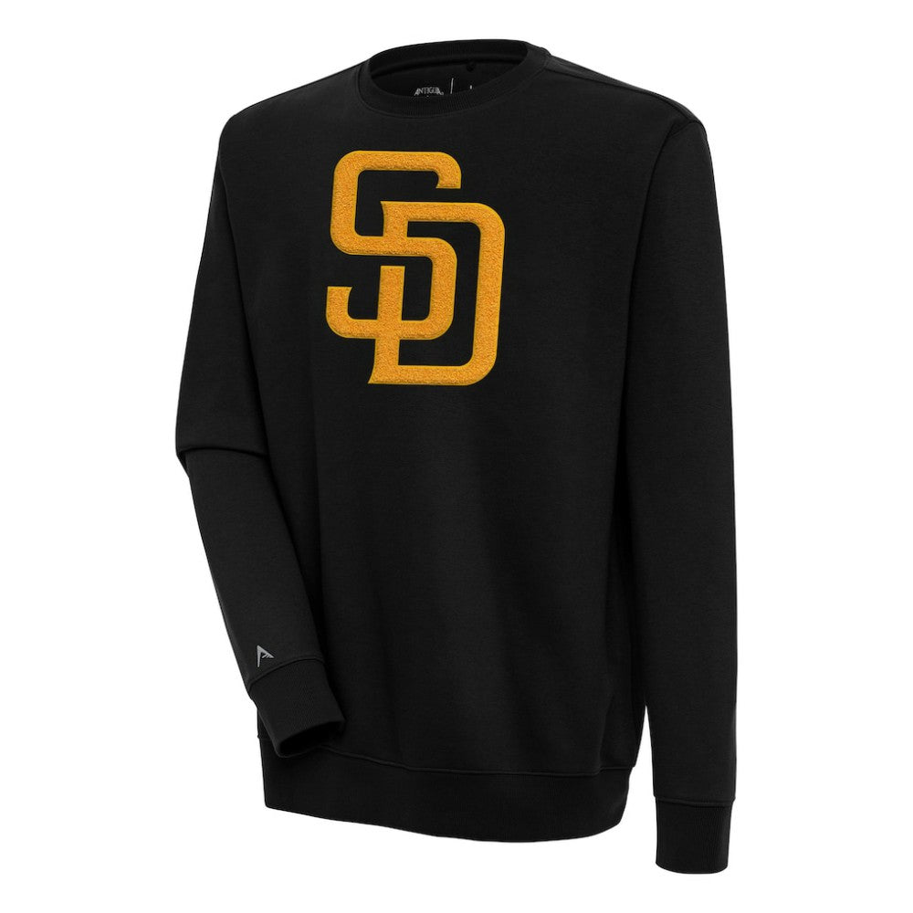 Black San Diego Padres Antigua Victory Crewneck Chenille Pullover Sweatshirt