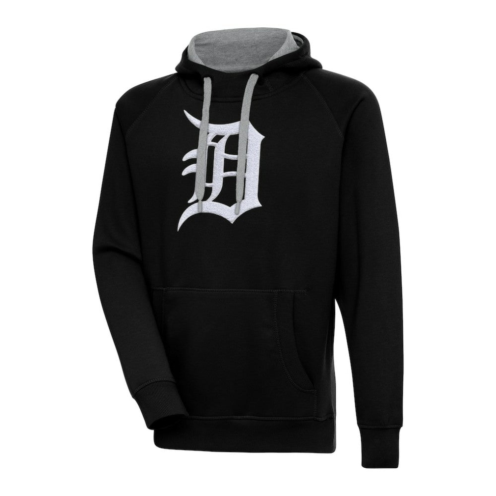 Black Detroit Tigers Antigua Victory Chenille Pullover Hoodie