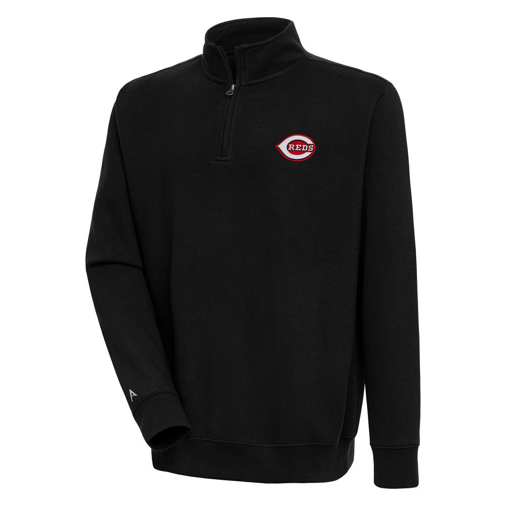 Black Cincinnati Reds Antigua Victory Quarter-Zip Pullover Top