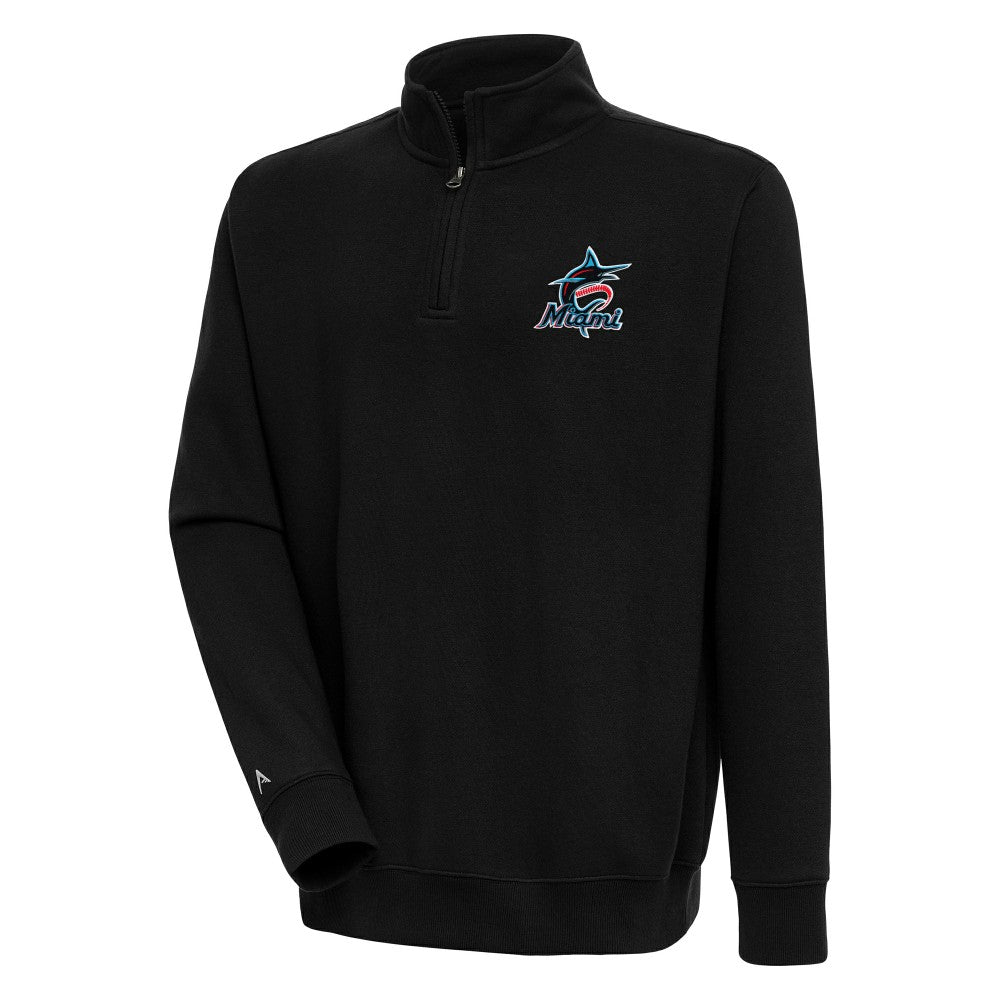 Black Miami Marlins Antigua Victory Quarter-Zip Pullover Top
