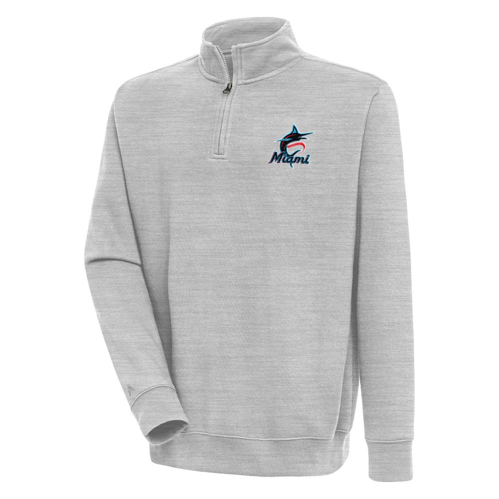 Heather Gray Miami Marlins Antigua Victory Quarter-Zip Pullover Top