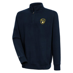 Navy Milwaukee Brewers Antigua Victory Quarter-Zip Pullover Top