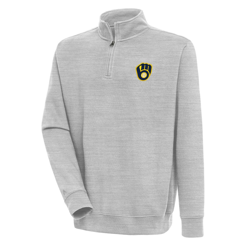 Heather Gray Milwaukee Brewers Antigua Victory Quarter-Zip Pullover Top