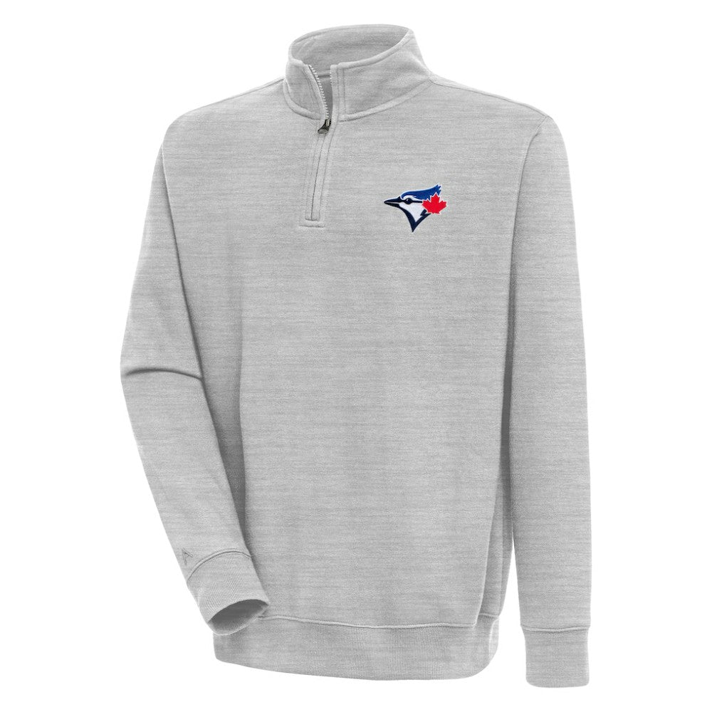 Heather Gray Toronto Blue Jays Antigua Victory Quarter-Zip Pullover Top