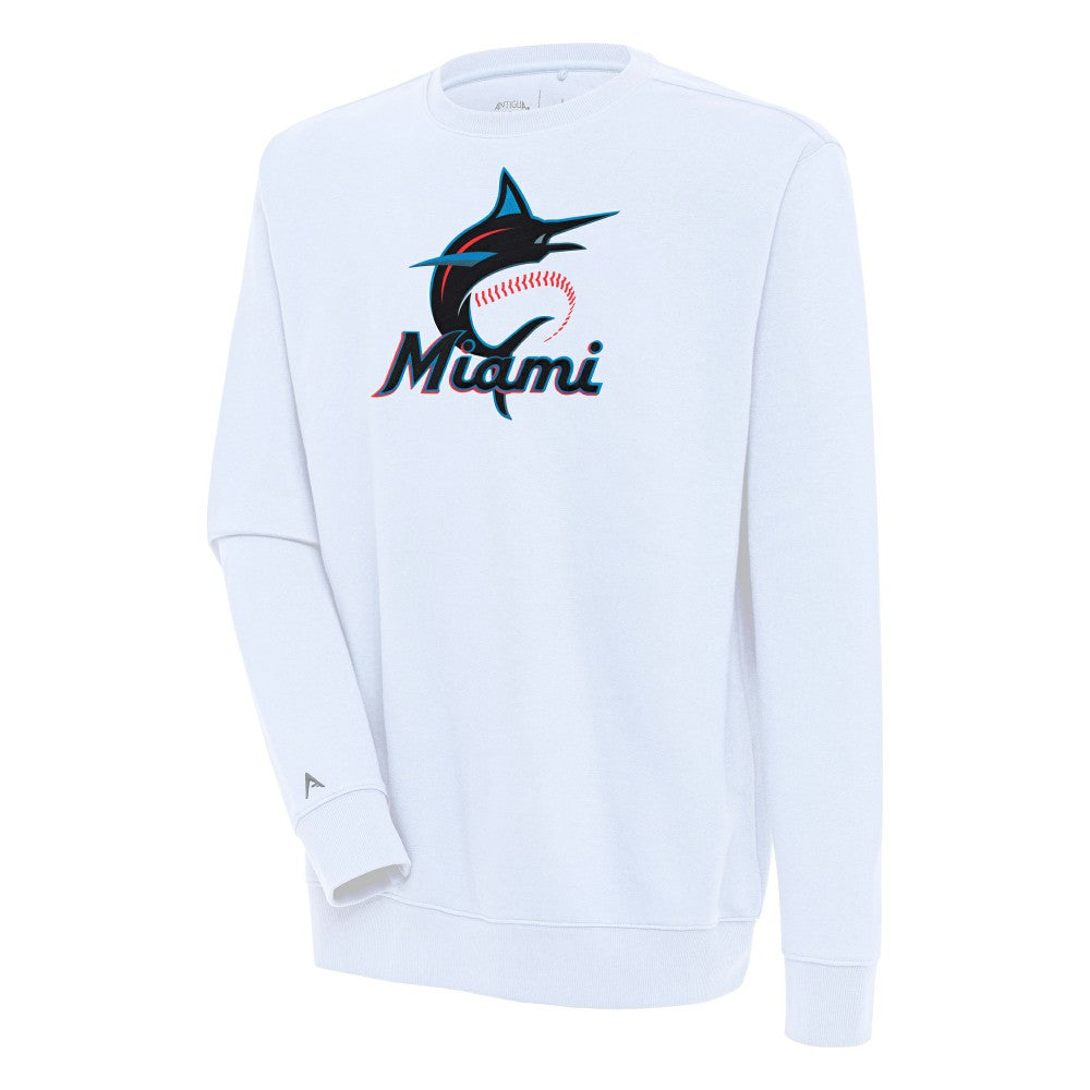 White Miami Marlins Antigua Victory Pullover Sweatshirt