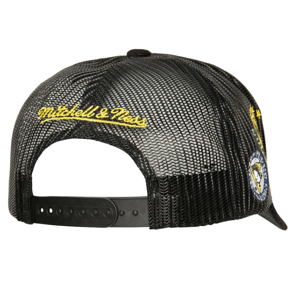 NHL Pittsburgh Penguins Mitchell & Ness Times Up Classic Script Cord Trucker Adjustable Hat