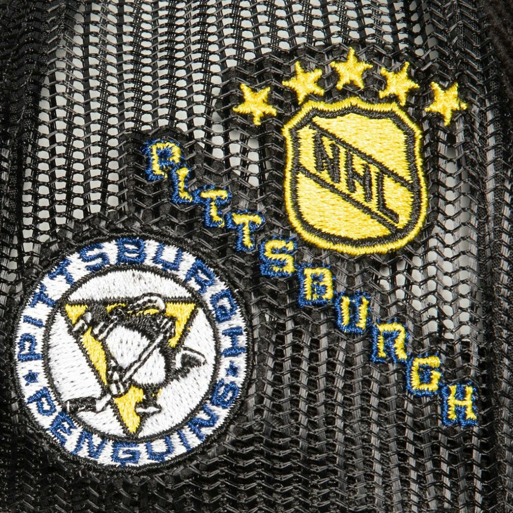 NHL Pittsburgh Penguins Mitchell & Ness Times Up Classic Script Cord Trucker Adjustable Hat