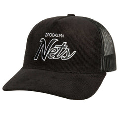 Mitchell & Ness Brooklyn Nets Times Up Classic Script Cord Trucker Hat