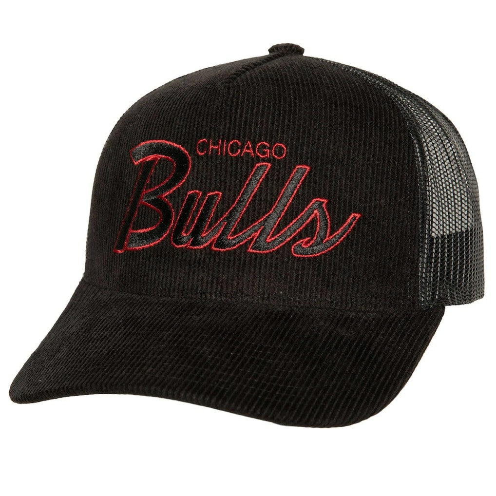 Mitchell & Ness Chicago Bulls Times Up Classic Script Cord Trucker Hat