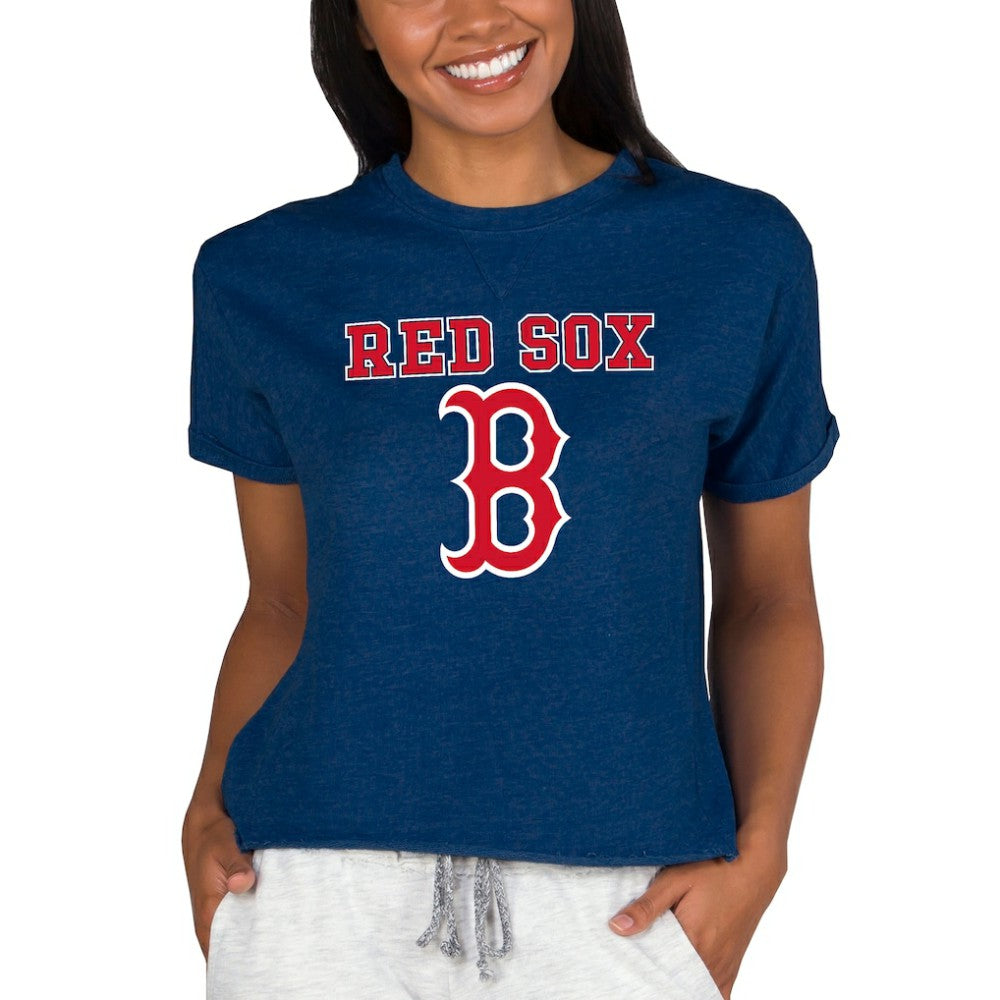 Navy Boston Red Sox Concepts Sport Women's Tri-Blend Mainstream Terry Short Sleeve Sweatshirt Top