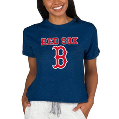 Navy Boston Red Sox Concepts Sport Women's Tri-Blend Mainstream Terry Short Sleeve Sweatshirt Top