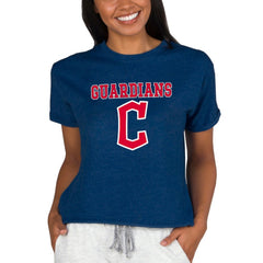 Navy Cleveland Guardians Concepts Sport Women's Tri-Blend Mainstream Terry Short Sleeve Sweatshirt Top