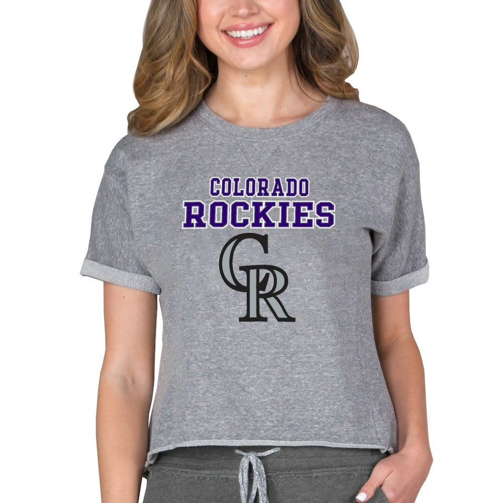 Gray Colorado Rockies Concepts Sport Women's Tri-Blend Mainstream Terry Short Sleeve Sweatshirt Top
