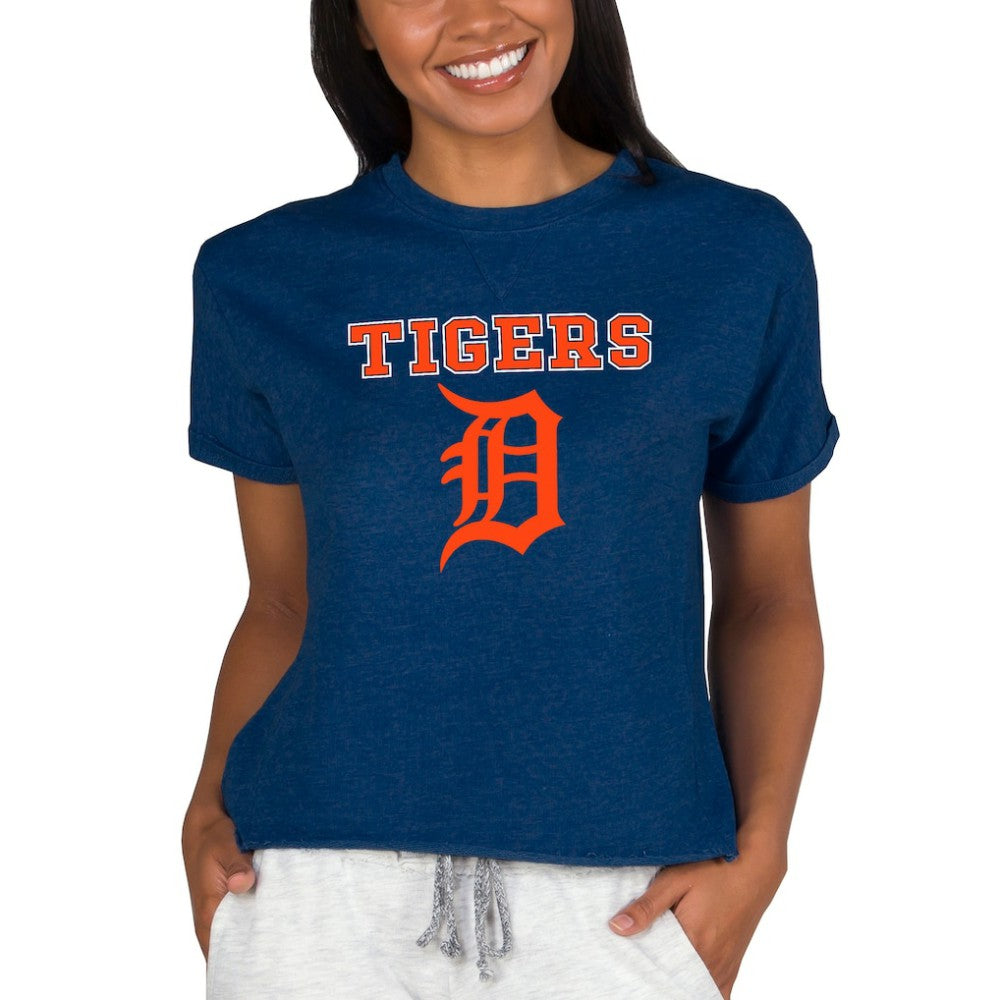 Navy Detroit Tigers Concepts Sport Women's Tri-Blend Mainstream Terry Short Sleeve Sweatshirt Top