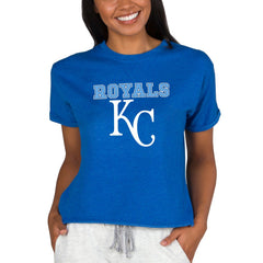 Royal Kansas City Royals Concepts Sport Women's Tri-Blend Mainstream Terry Short Sleeve Sweatshirt Top