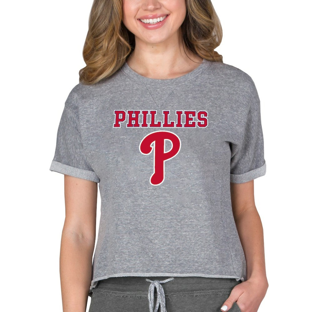 Gray Philadelphia Phillies Concepts Sport Women's Tri-Blend Mainstream Terry Short Sleeve Sweatshirt Top