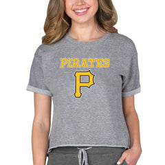 Gray Pittsburgh Pirates Concepts Sport Women's Tri-Blend Mainstream Terry Short Sleeve Sweatshirt Top