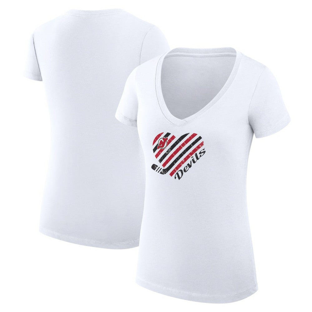NHL New Jersey Devils G-III 4Her by Carl Banks Women's Super-Slim Fit Lightweight Heart V-Neck T-Shirt