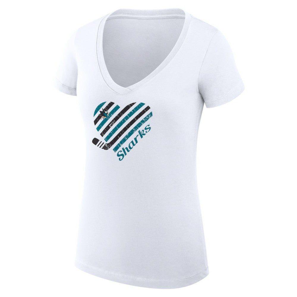 NHL San Jose Sharks G-III 4Her by Carl Banks Women's Super-Slim Fit Lightweight Heart V-Neck T-Shirt
