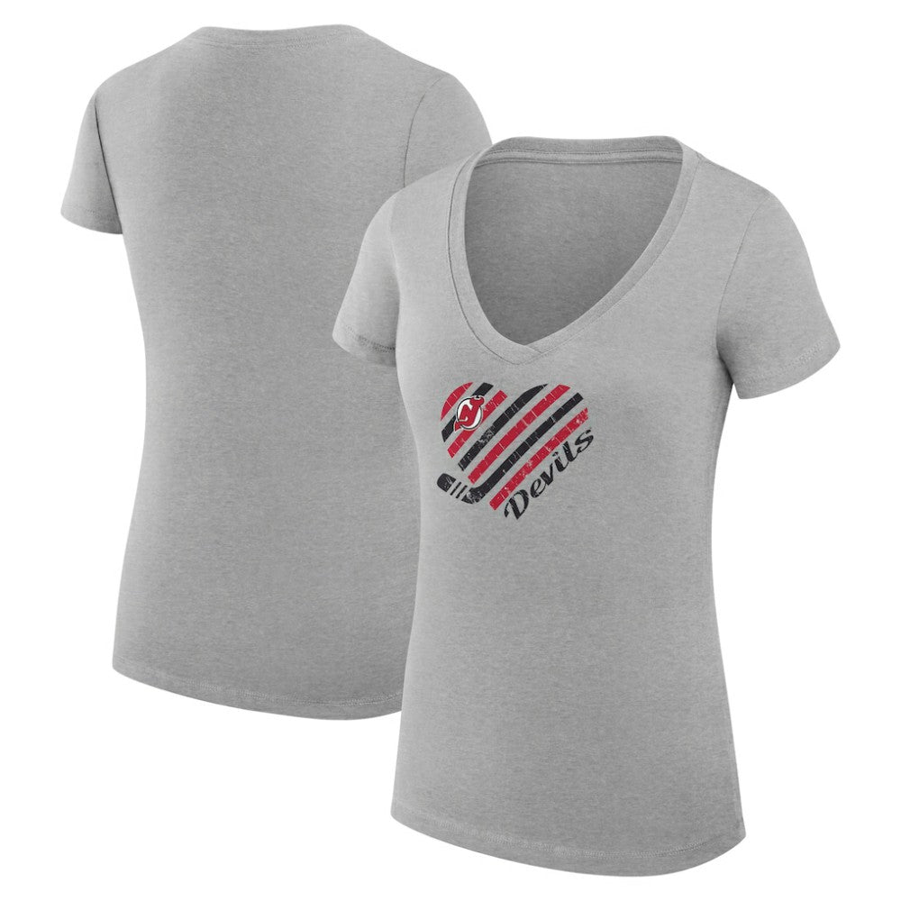NHL New Jersey Devils G-III 4Her by Carl Banks Women's Super-Slim Fit Lightweight Heart V-Neck T-Shirt