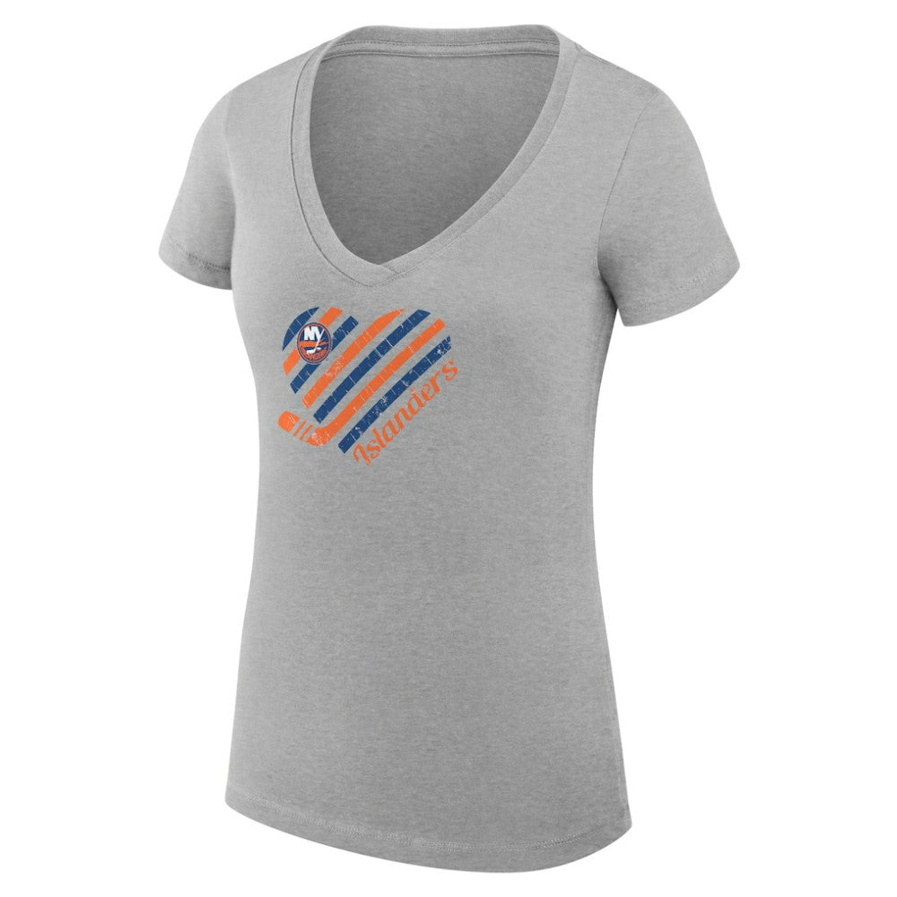 NHL New York Islanders G-III 4Her by Carl Banks Women's Super-Slim Fit Lightweight Heart V-Neck T-Shirt