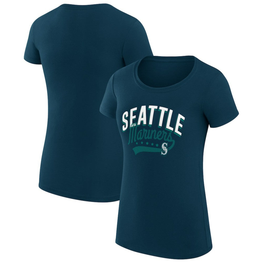 Navy Seattle Mariners G-III 4Her by Carl Banks Women's Super-Slim Fit Lightweight Filigree Team T-Shirt